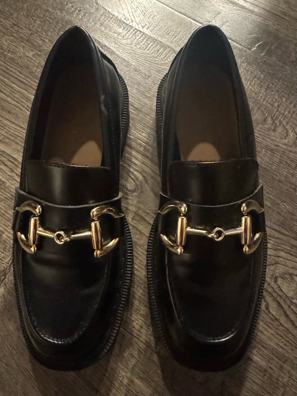 H&M Black Chunky Loafers with Gold Horsebit US Size 6.5